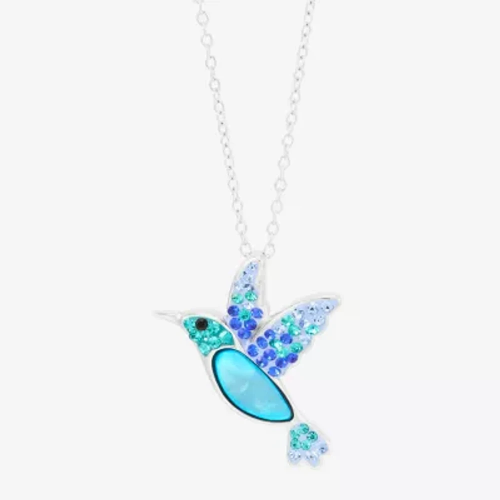 Womens Blue Crystal Sterling Silver 18 Inch Pendant Necklace