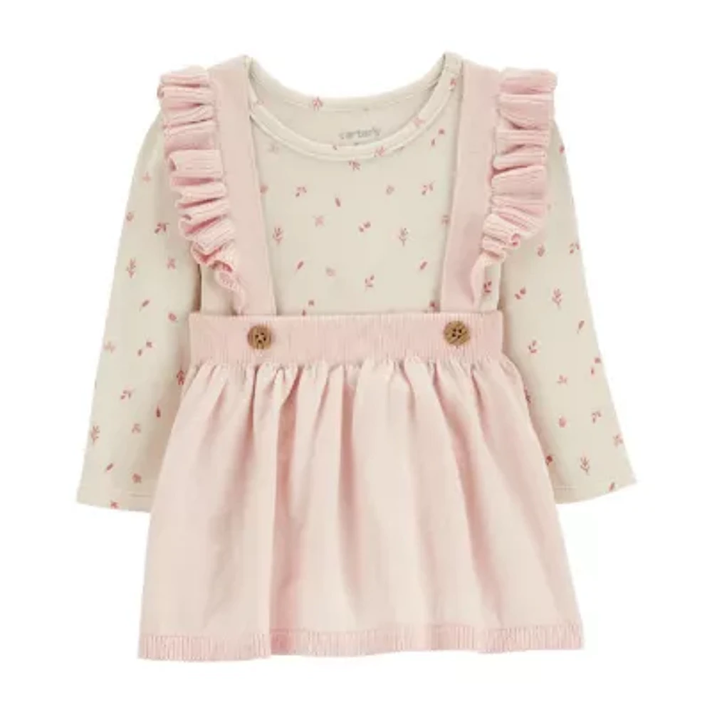 Carter's Baby Girls Long Sleeve Fitted Sleeve Rib Knit Floral Dress Set