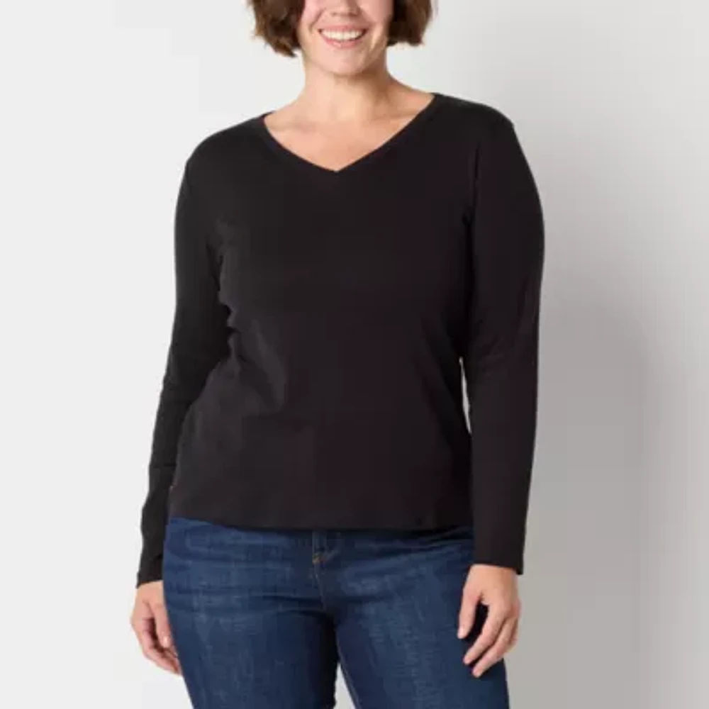 Liz Claiborne Womens V Neck Long Sleeve Tall T-Shirt