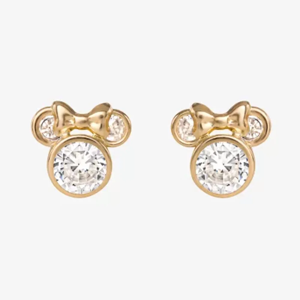Cubic Zirconia 14K Gold 8.7mm Minnie Mouse Stud Earrings