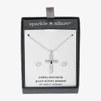 Sparkle Allure Womens Cubic Zirconia Pure Silver Over Brass Cross 2-pc. Jewelry Set