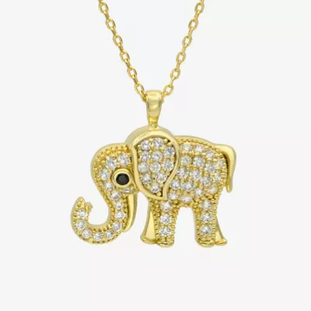 Sparkle Allure Elephant Womens Cubic Zirconia 14K Gold Over Brass 16 Inch Pendant Necklace