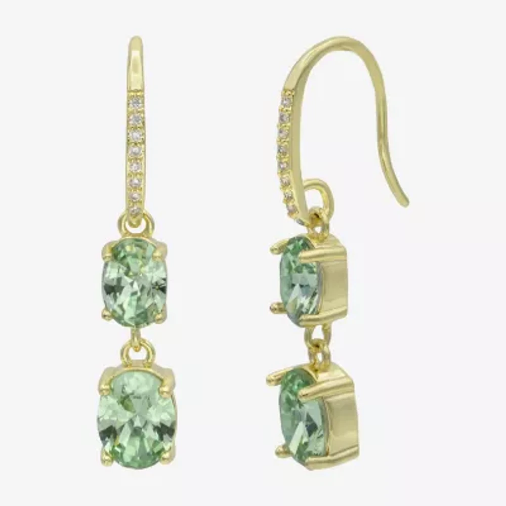 Sparkle Allure Womens Green Cubic Zirconia 14K Gold Over Brass Oval Drop Earrings