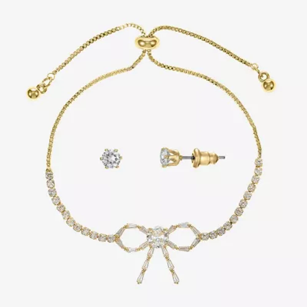 Sparkle Allure Womens Cubic Zirconia 14K Gold Over Brass Bow 11 Inch Tennis Bracelet