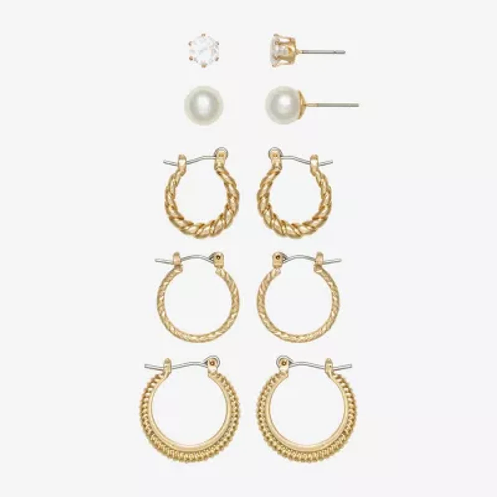 Mixit Womens Simulated Pearl Stainless Steel Round Hypoallergenic 5 Pair Earring Set