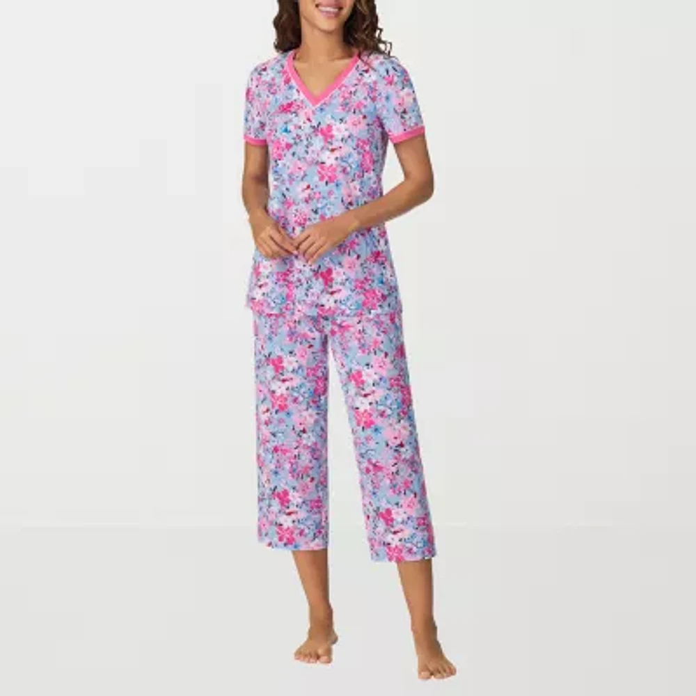 Cuddl Duds Womens V-Neck Short Sleeve 2-pc. Pajama Sets