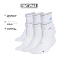 adidas Cushioned Womens 6 Pair Quarter Ankle Socks