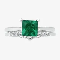 Modern Bride Gemstone Womens Lab Created Green Emerald 14K White Gold Bridal Set