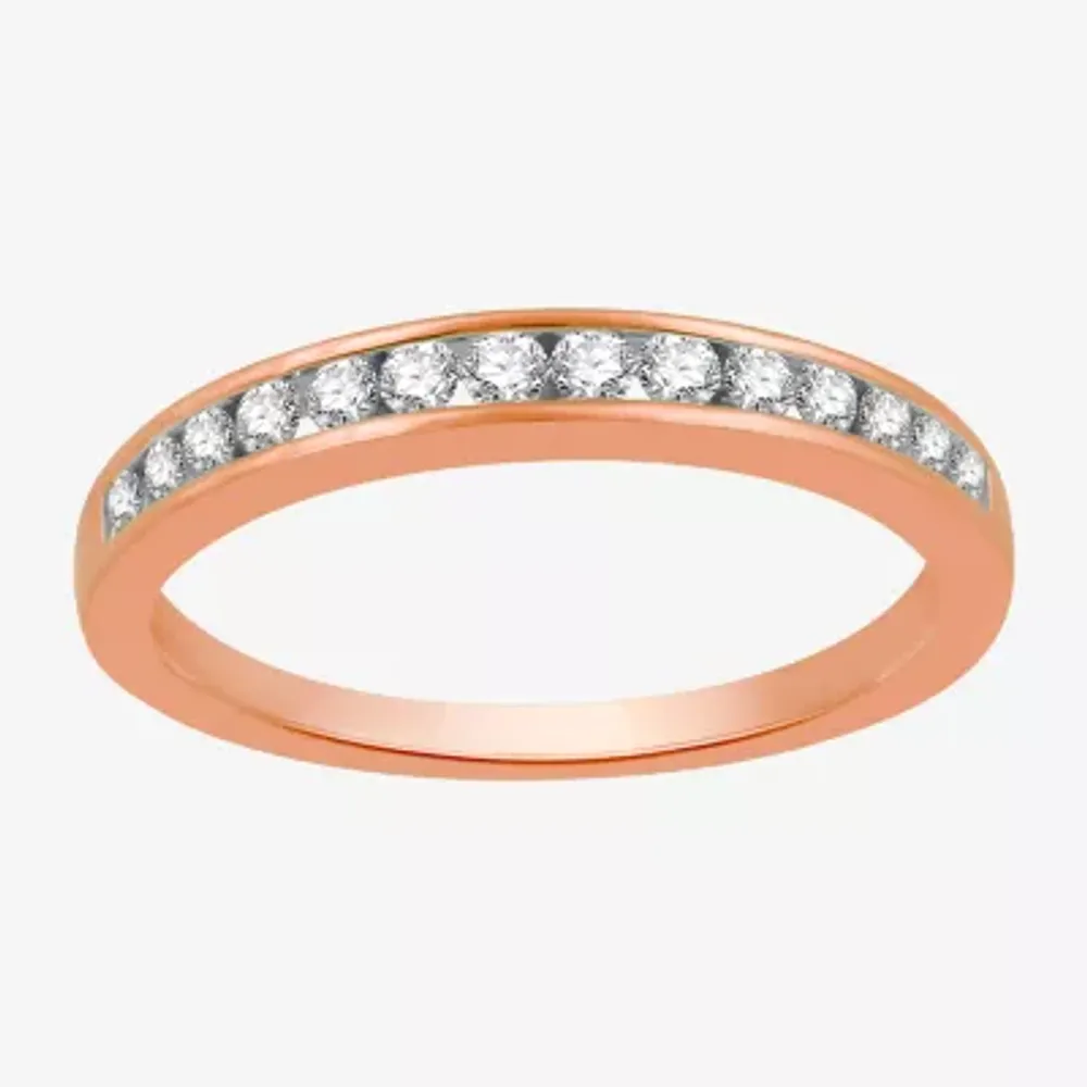 Classic Collection Womens 3MM 1/4 CT. T.W. Natural White Diamond 10K Rose Gold Wedding Band