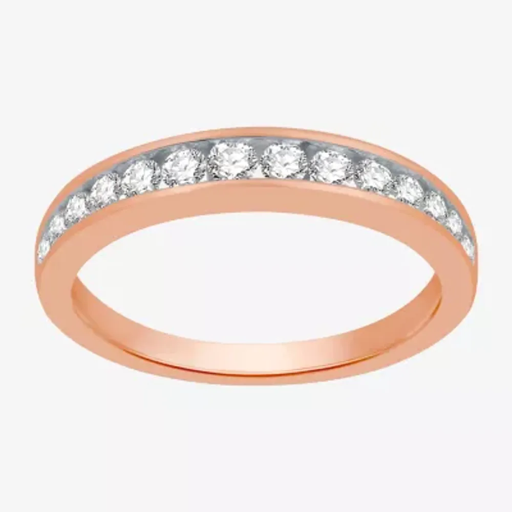 Classic Collection Womens 3MM 1/2 CT. T.W. Natural White Diamond 10K Rose Gold Wedding Band