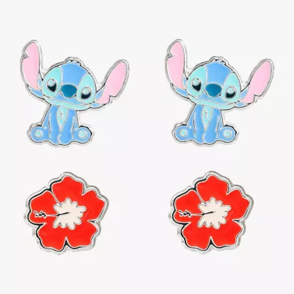 Disney Classics Womens Flower Lilo & Stitch 2 Pair Earring Set