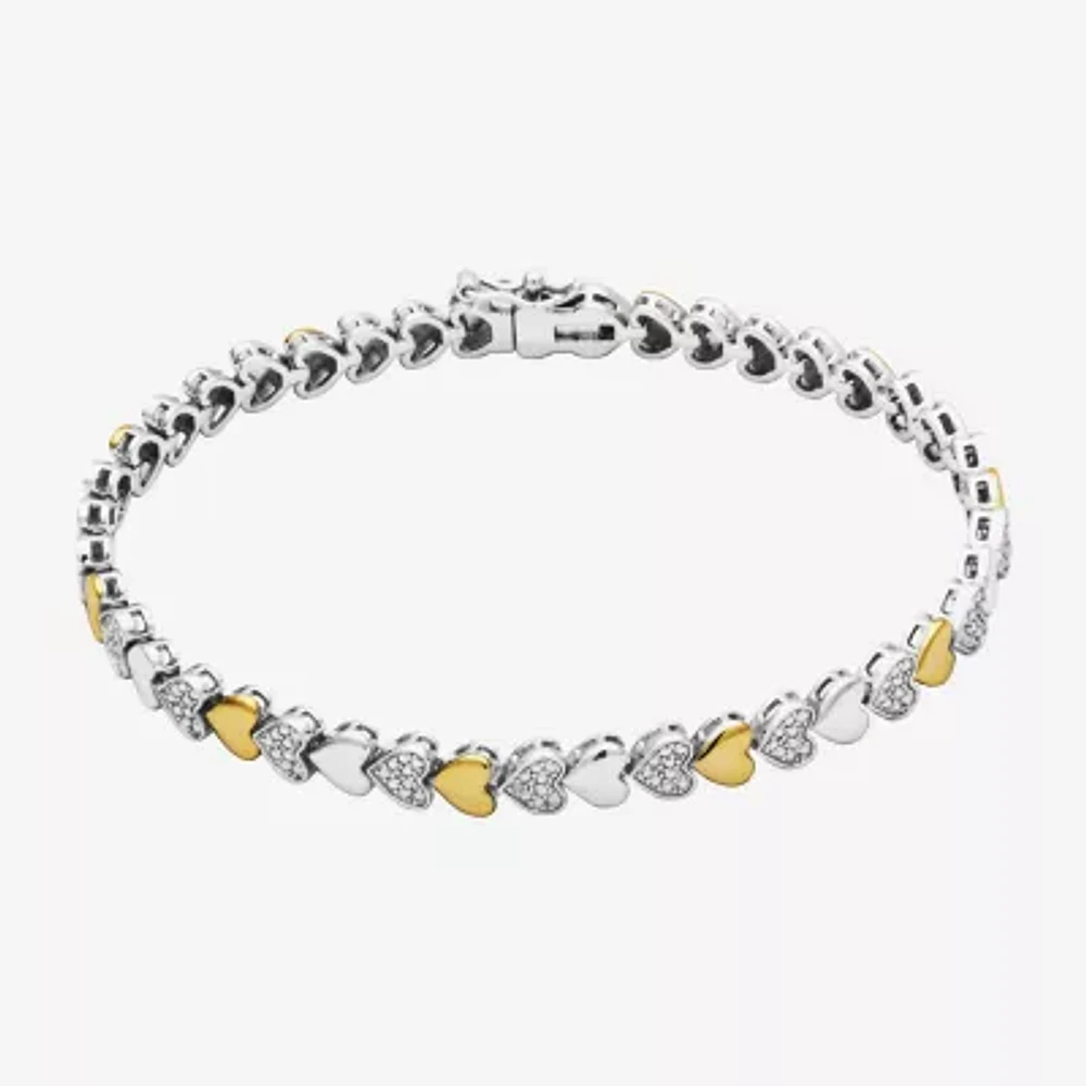 Sparkle Allure Womens Natural Diamond Accent Pure Silver Over Bronze Heart Inch Tennis Bracelet