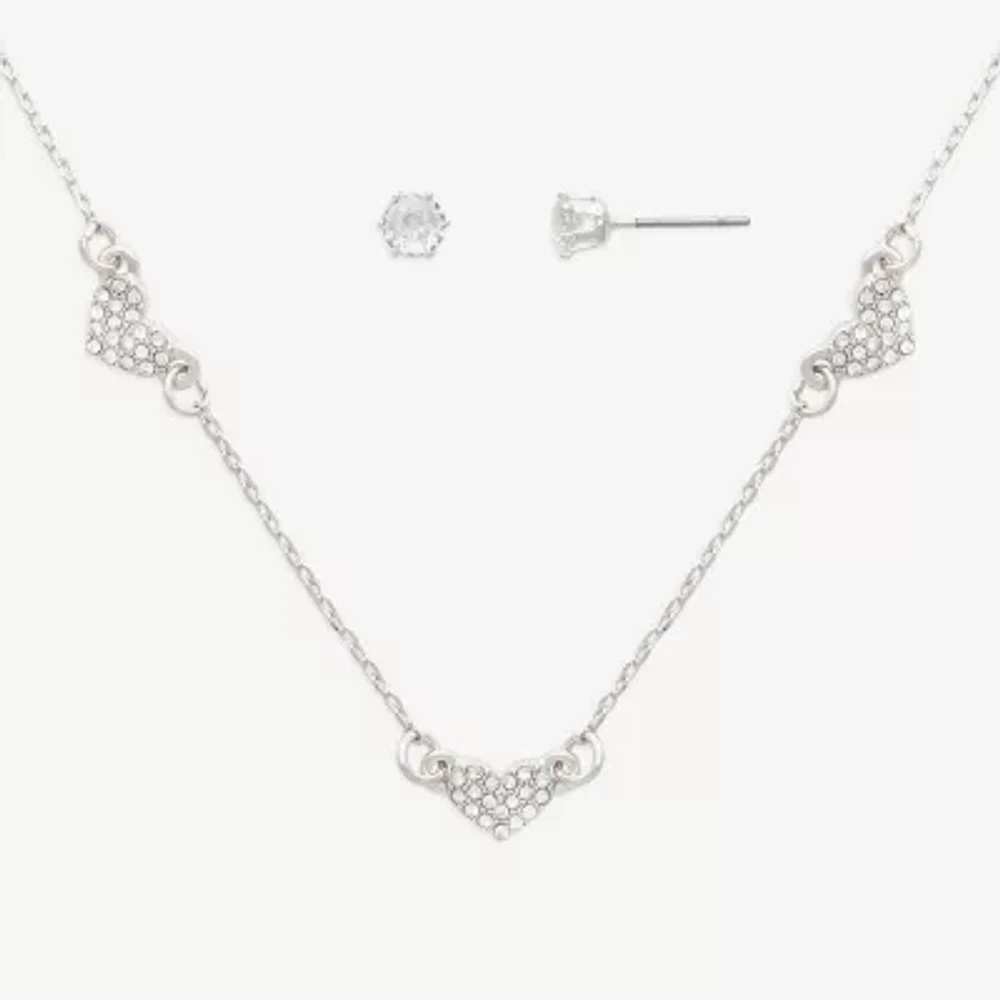 Mixit Womens Cubic Zirconia Heart Hypoallergenic 2-pc. Jewelry Set