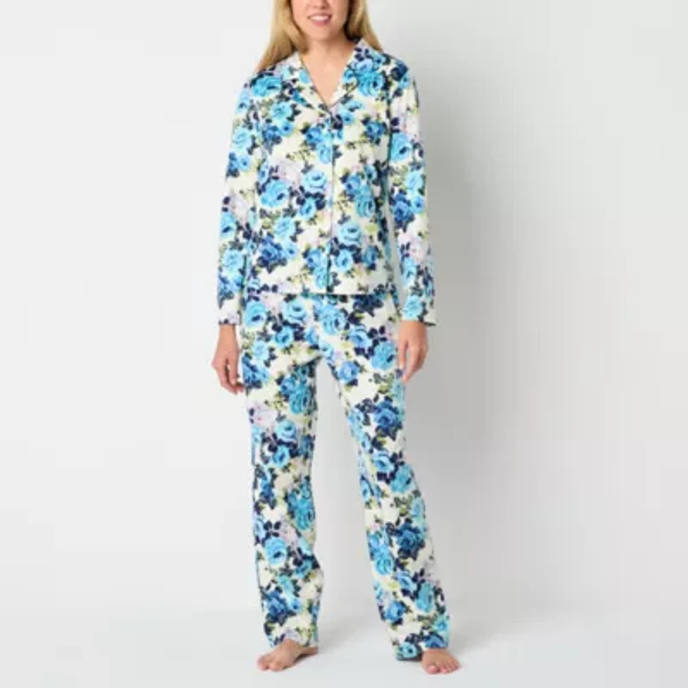 Adonna Womens Fleece Long Sleeve 2-pc. Pajama Sets