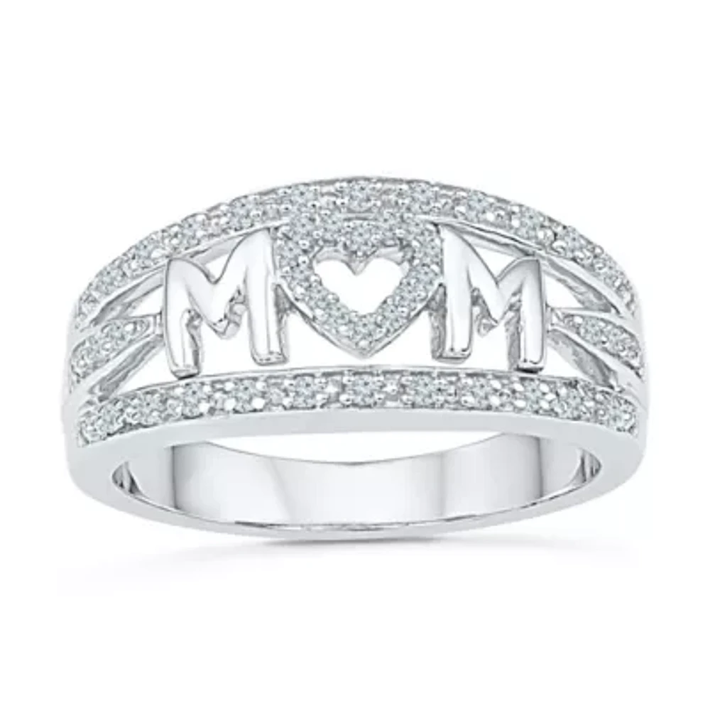 "Mom" Womens 2MM 1/5 CT. Natural White Diamond 10K Gold Heart Band