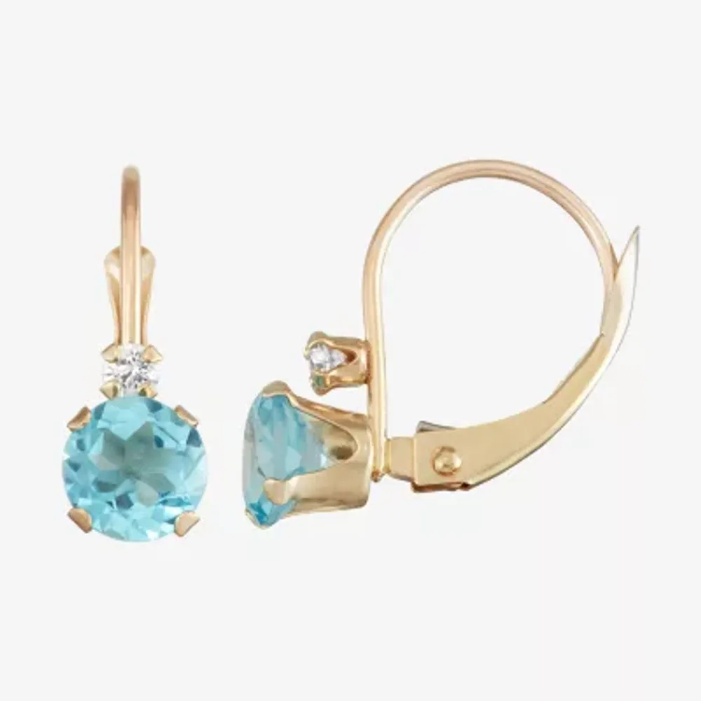 Womens Genuine Blue Topaz 10K Gold Drop Earrings