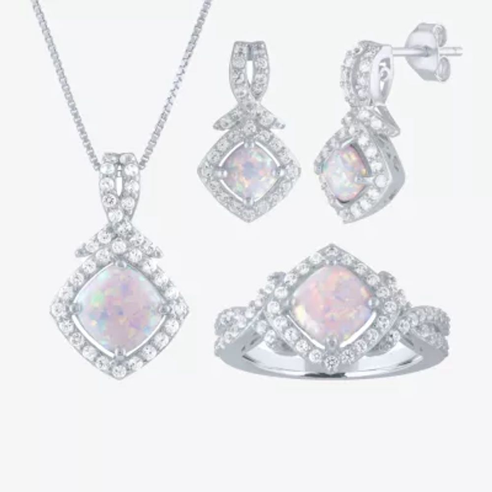 Womens Lab Created White Opal Sterling Silver Diamond 3-pc. Jewelry Set