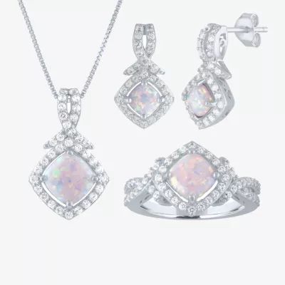 Womens Lab Created White Opal Sterling Silver Diamond 3-pc. Jewelry Set