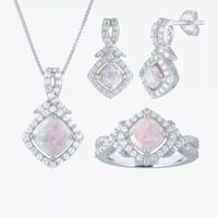 Womens Lab Created White Opal Sterling Silver Diamond 3-pc. Jewelry Set