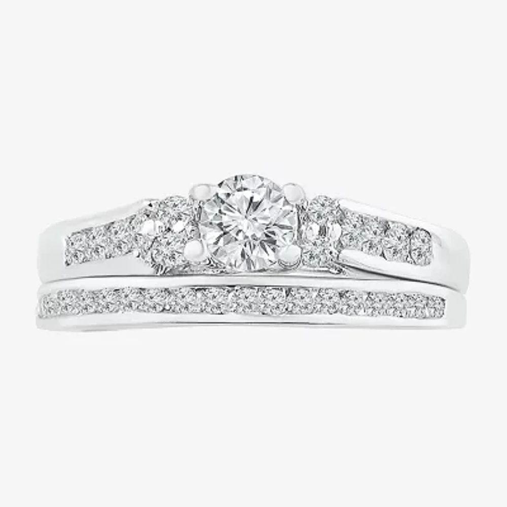 Womens 1/ CT. T.W. Natural White Diamond 10K Gold Round Bridal Set