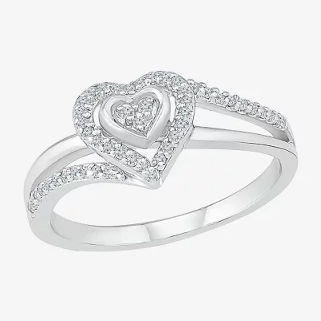 Promise My Love Womens 1/6 CT. T.W. Natural White Diamond Sterling Silver Heart Side Stone Halo Ring