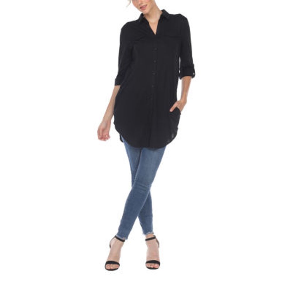 White Mark Womens Long Sleeve Tunic Top