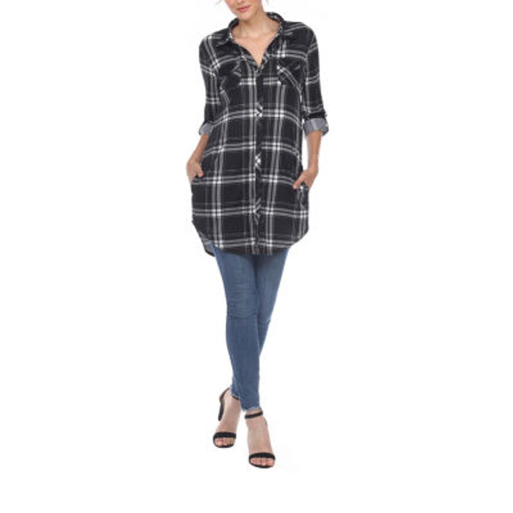 White Mark Womens Long Sleeve Roll Tab Regular Fit Button-Down Shirt