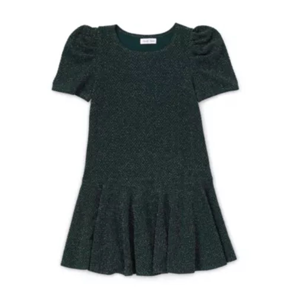 Emerald Sundae Big Kid Girls Short Sleeve Puffed Drop Waist Dress