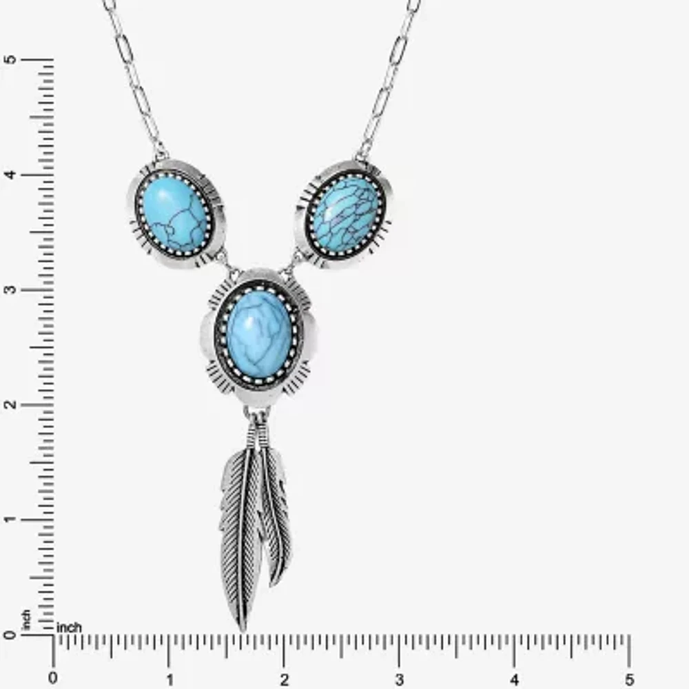 JS Jessica Simpson Silver Tone Feather Womens Turquoise Alloy 17 Inch Y Necklace