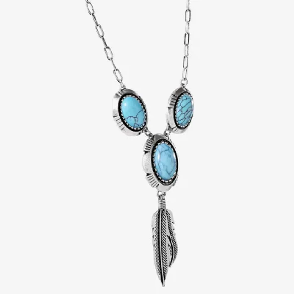 JS Jessica Simpson Silver Tone Feather Womens Turquoise Alloy 17 Inch Y Necklace