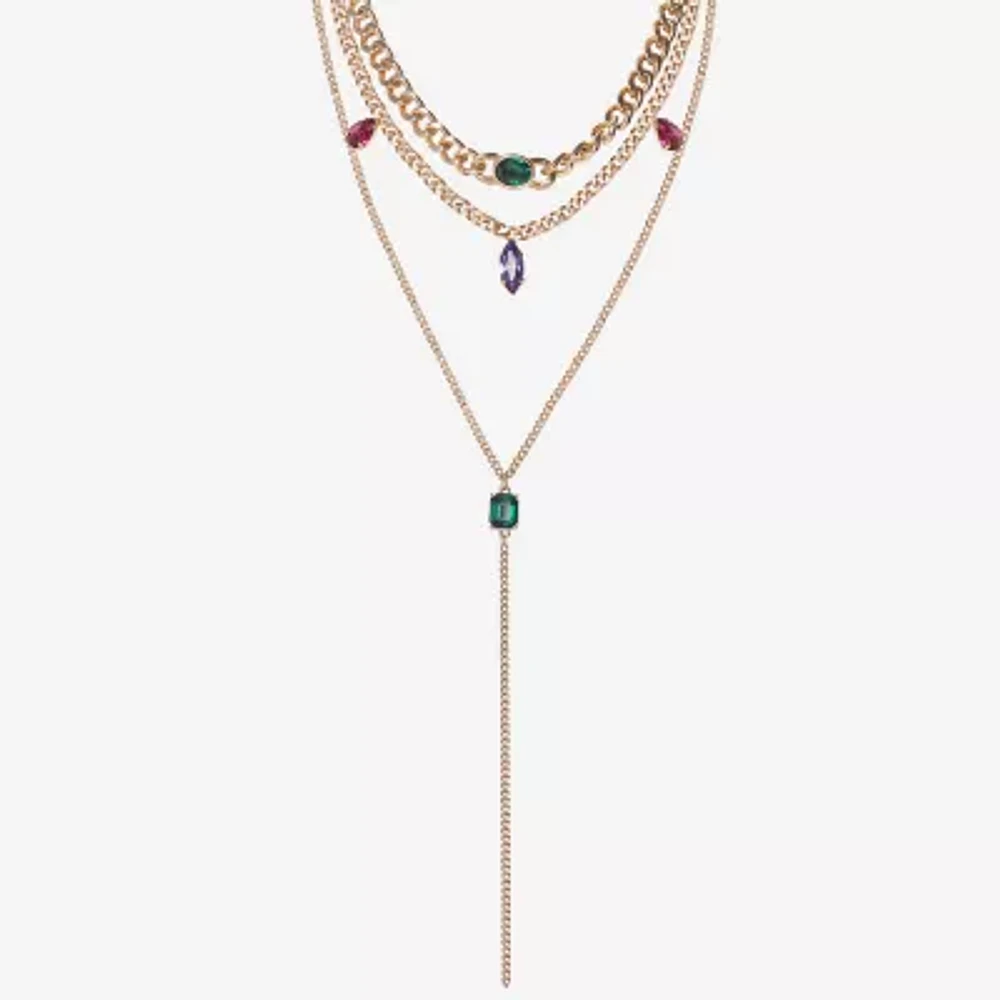 JS Jessica Simpson Gold Tone Womens Multi Color Glass 19 1/2 Inch Strand Necklace