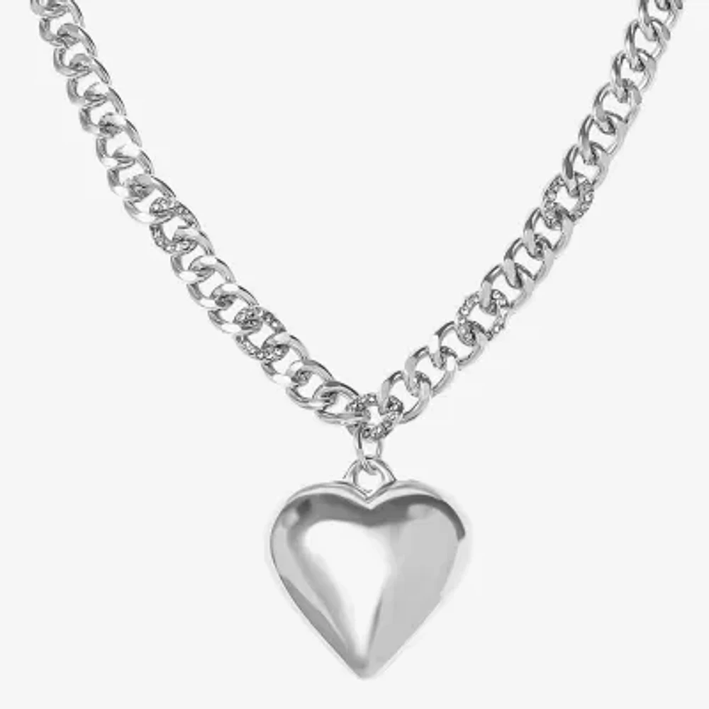 JS Jessica Simpson Silver Tone Womens Alloy Heart 16 Inch Pendant Necklace