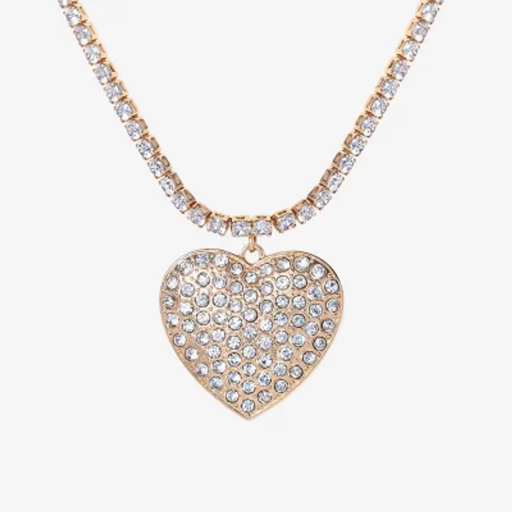 JS Jessica Simpson Gold Tone Womens Glass Alloy Heart 15 Inch Pendant Necklace