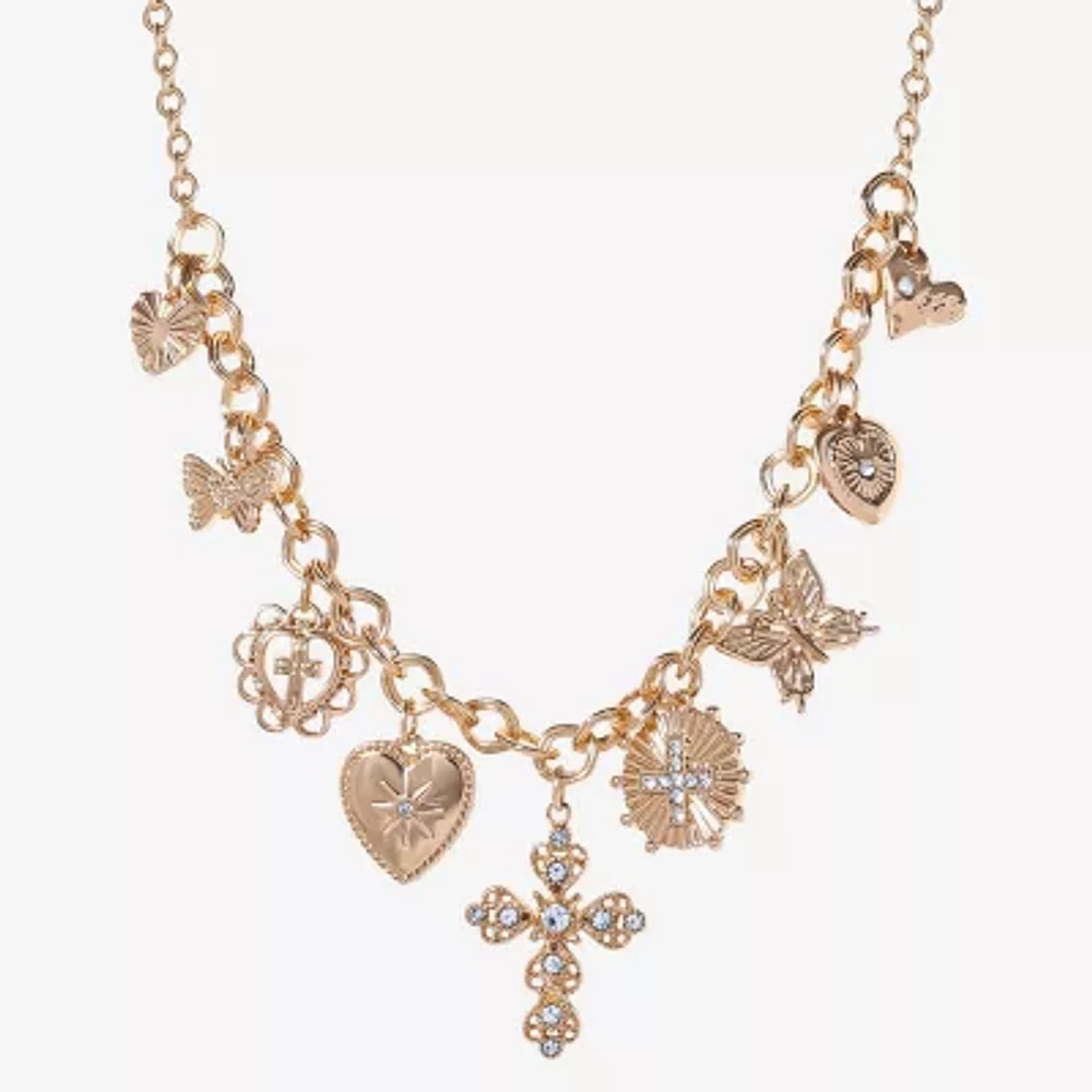 JS Jessica Simpson Gold Tone Womens 18 1/2 Inch Statement Necklace
