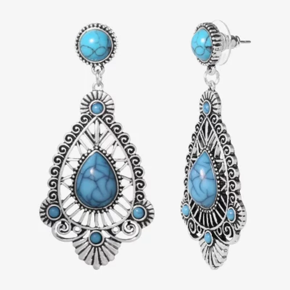 JS Jessica Simpson Silver Tone Womens Blue Drop Earrings