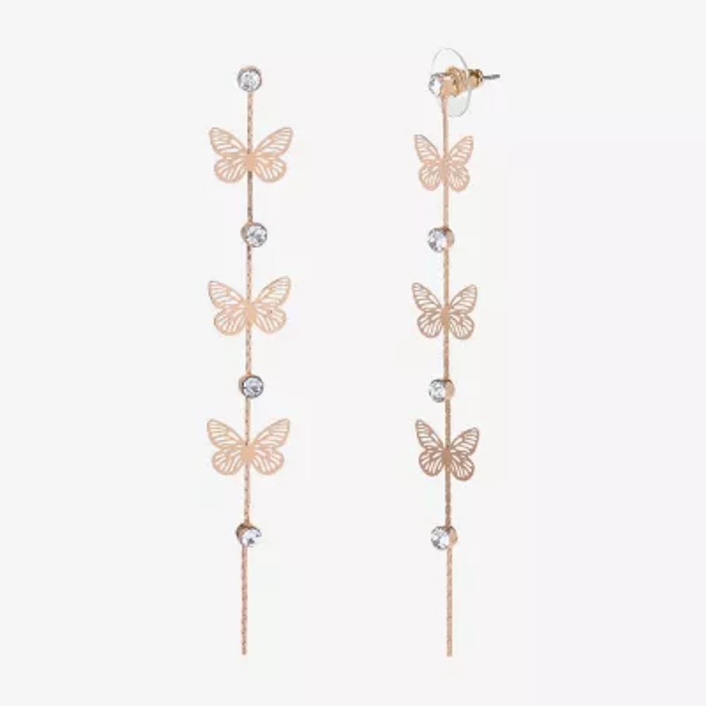 JS Jessica Simpson Gold Tone Womens Crystal Butterfly Drop Earrings