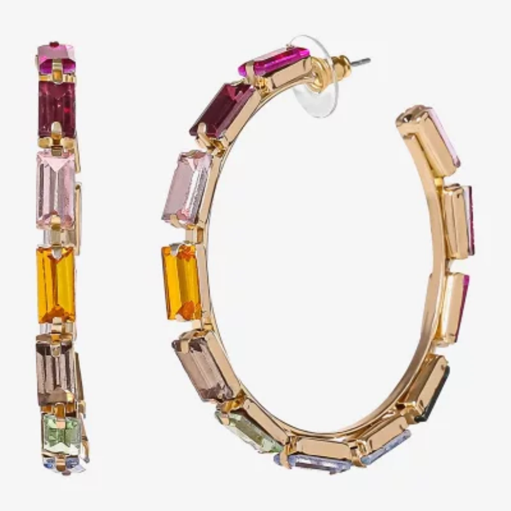 JS Jessica Simpson Gold Tone Womens Multi Color Glass 58mm Hoop Earrings