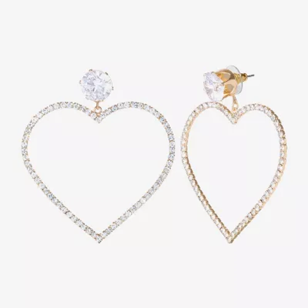 JS Jessica Simpson Gold Tone Womens Glass Heart Drop Earrings