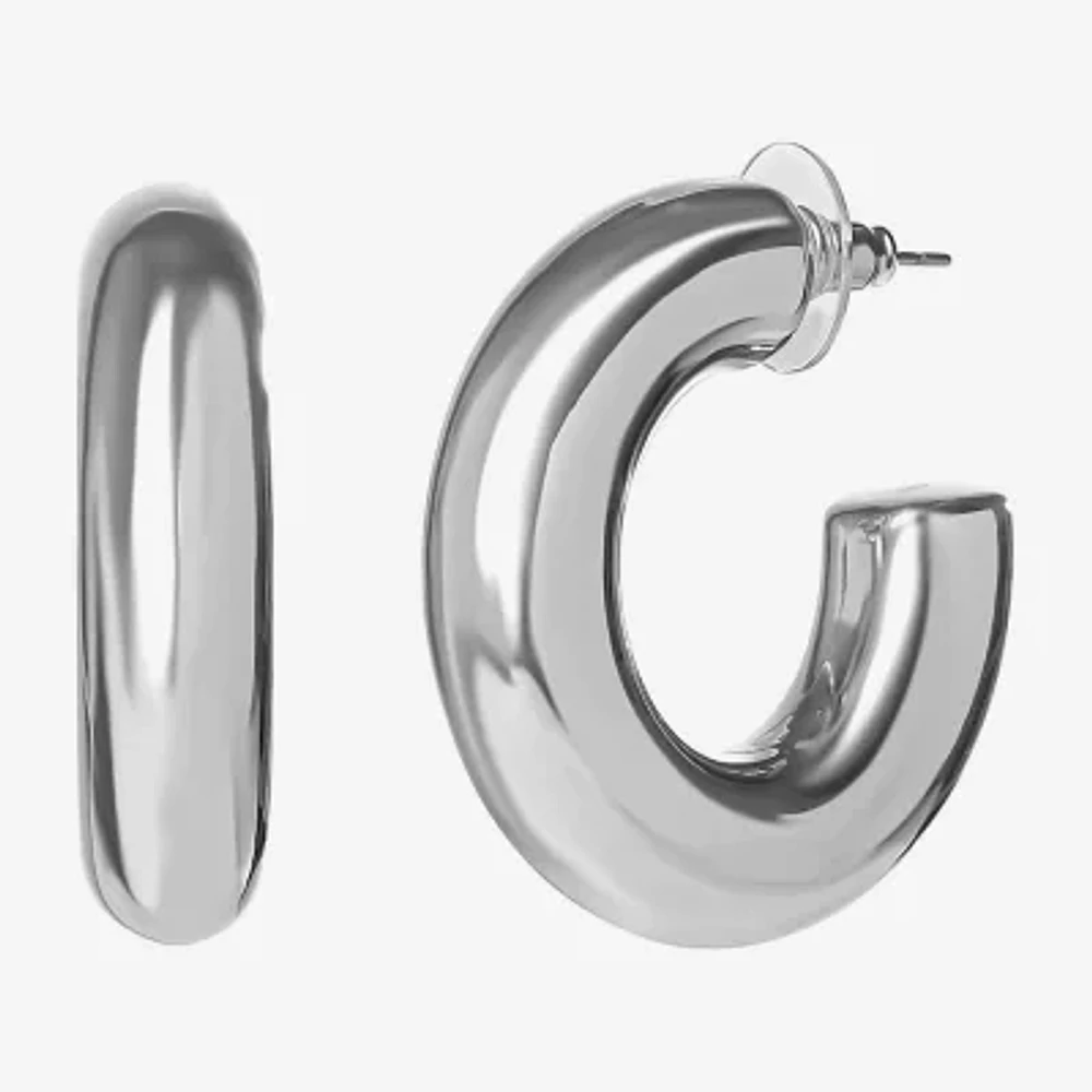JS Jessica Simpson Silver Tone Womens 39.5mm Hoop Earrings
