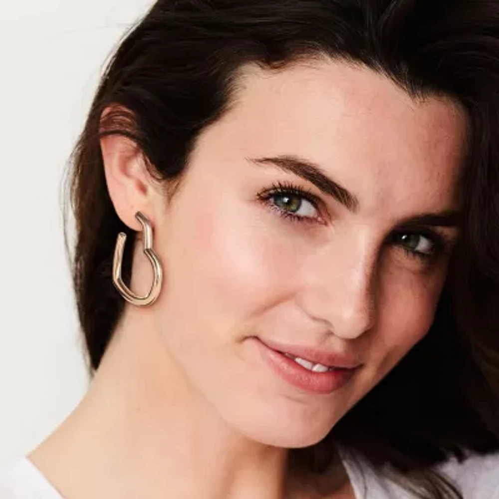 JS Jessica Simpson Gold Tone Womens 42mm Heart Hoop Earrings