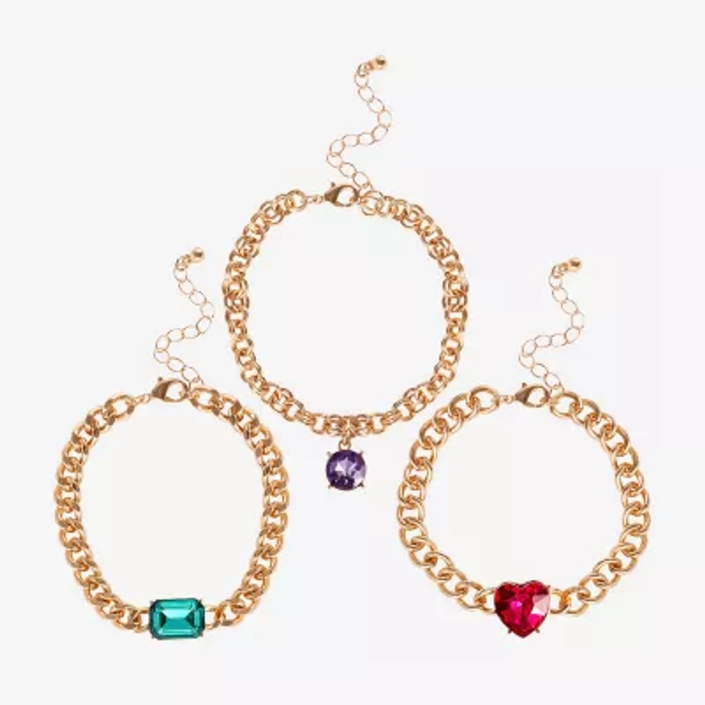 JS Jessica Simpson Gold Tone Womens 3-pc. Multi Color Crystal Bracelet Set