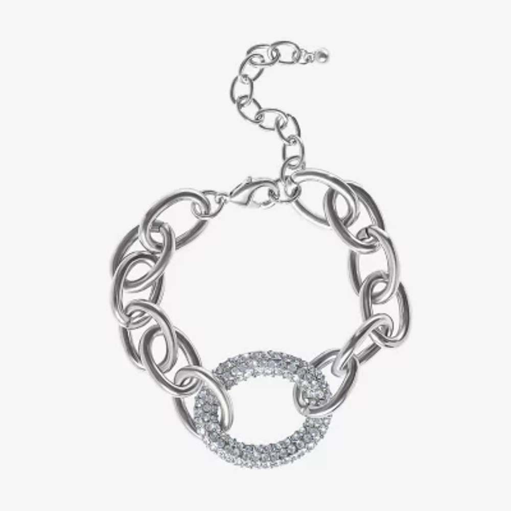 JS Jessica Simpson Silver Tone Womens Solid 7.5 Inch Link Bracelet