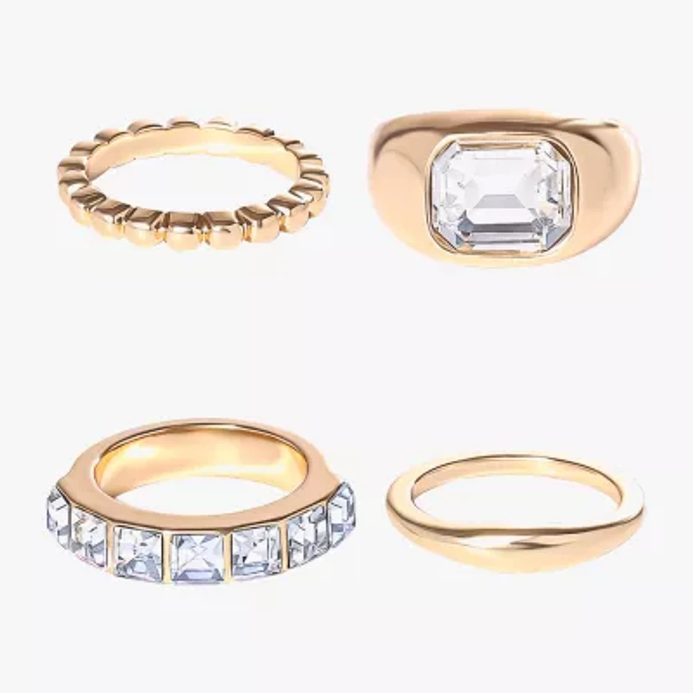 JS Jessica Simpson Gold Tone Womens Glass Ring Set