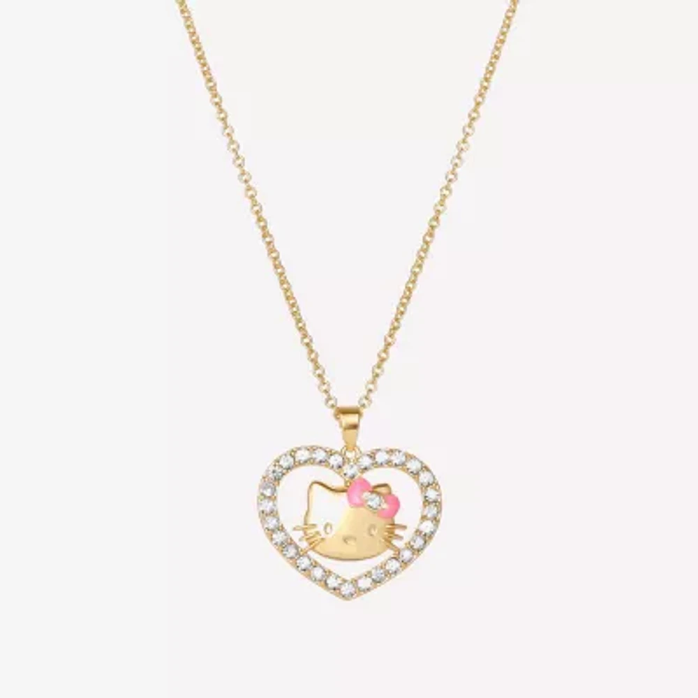 Hello Kitty Womens Crystal 18K Gold Over Brass Heart 18 Inch Pendant Necklace