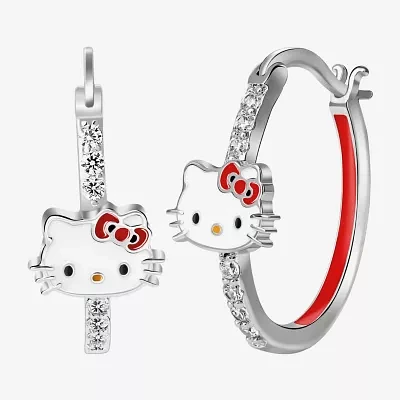 Womens Cubic Zirconia 23.7mm Hello Kitty Hoop Earrings