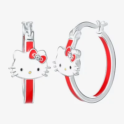 Womens Crystal 21.5mm Hello Kitty Hoop Earrings