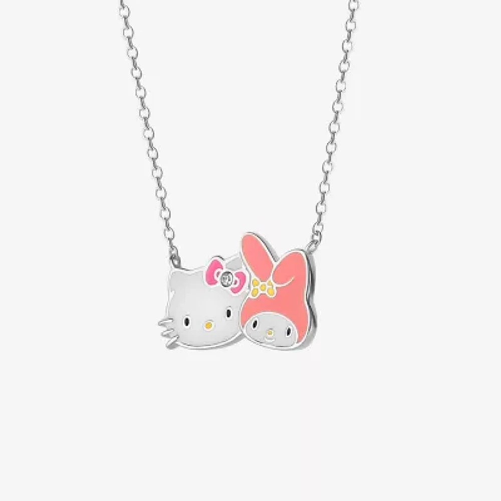 Hello Kitty Womens Pink Crystal Pure Silver Over Brass 18 Inch Pendant Necklace