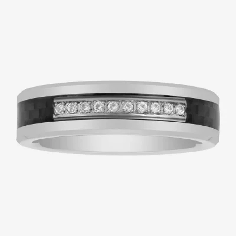 Mens 6MM 1/10 CT. T.W. Natural Diamond Tungsten Wedding Band