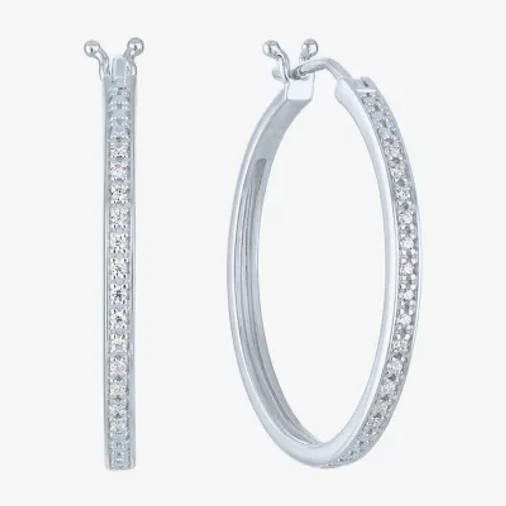Yes, Please! Womens 1/10 CT. T.W. Natural White Diamond Sterling Silver 25mm Hoop Earrings