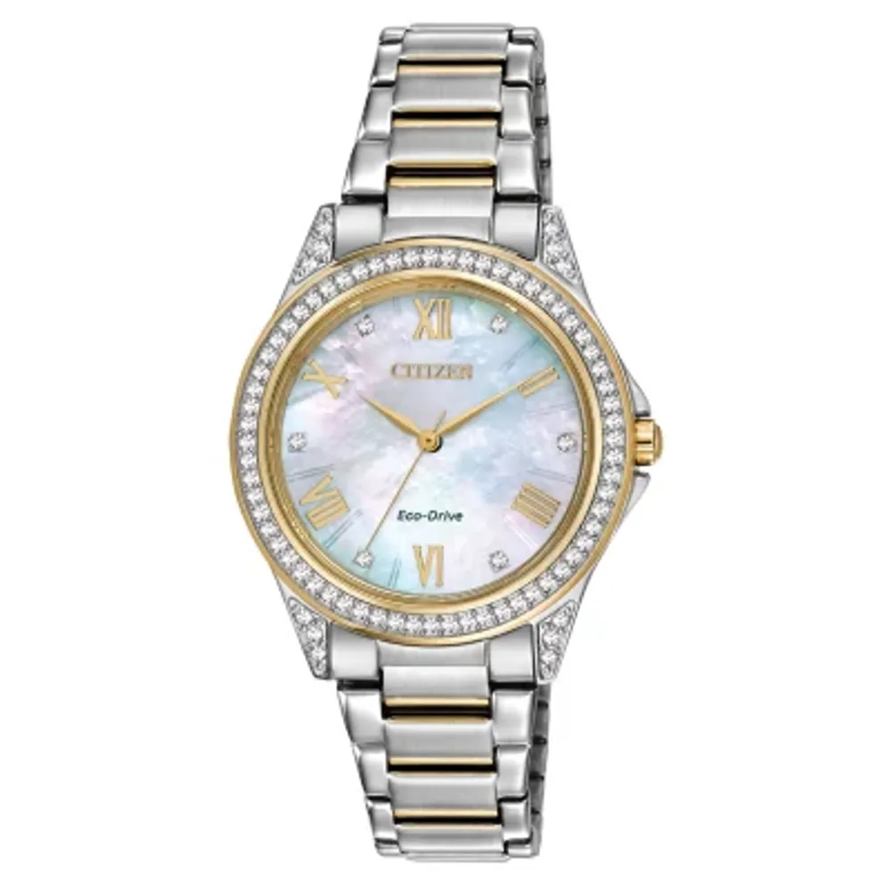 Drive from Citizen Womens Crystal Accent Two Tone Stainless Steel Bracelet Watch Em0234-59d